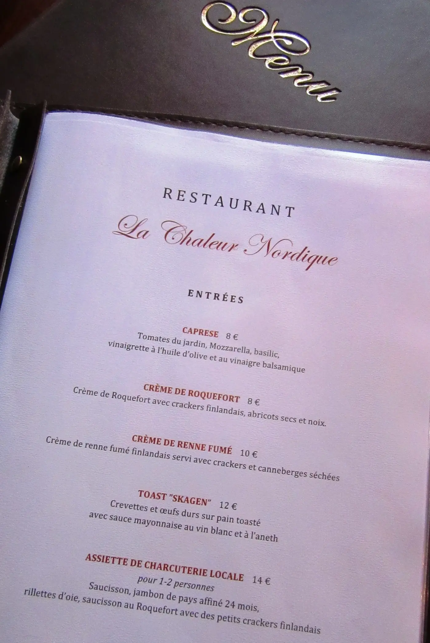 Menu du restaurant La Chaleur Nordique, Millau